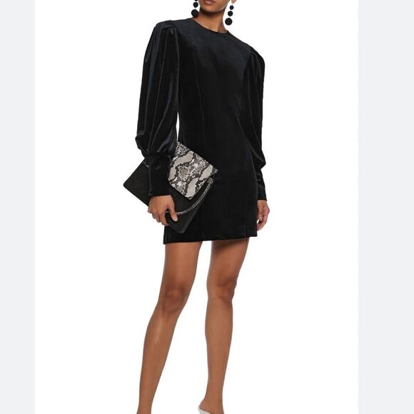 Rebecca Minkoff Black Gwen Velvet Long Sleeve Mini Dress Size 6 NWT - Picture 1 of 16